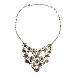 Vintage Silver Floral Cluster Necklace Statement Chunky 90’s Y2K Jewelry Flowers